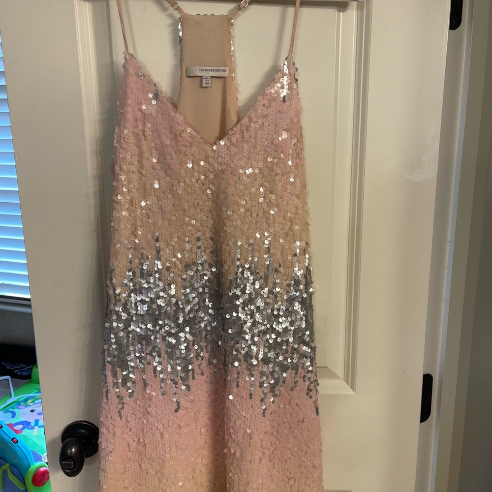 Lavender Brown Pink and Silver Sequin Dress